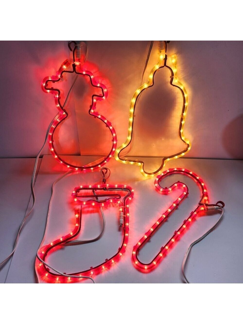 Christmas Rope Tube Lights Set of 4 Candy Cane Bell Snowman Christmas Stocking